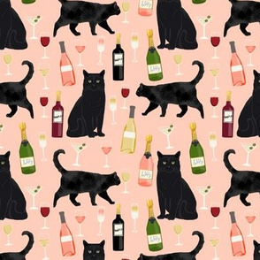 black cat wine fabric cute rose  and cats fabric kitty cat fabric cat lady fabric - blush