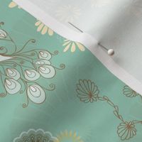 Peacocks and Dragonflies on Teal