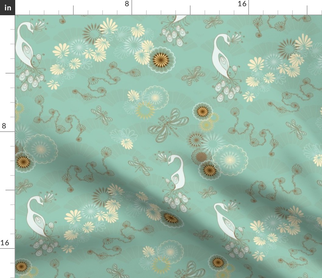 Peacocks and Dragonflies on Teal