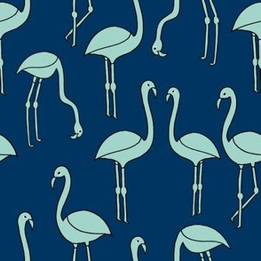 flamingo fabric // birds tropical summer andrea lauren fabric navy and mint