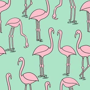flamingo fabric // birds tropical summer andrea lauren fabric mint and pink