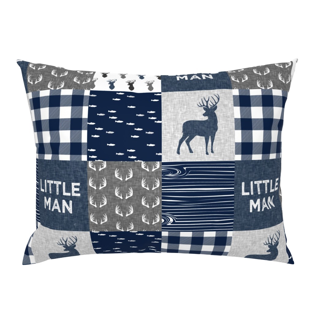 little man - navy and grey (buck) quilt woodland