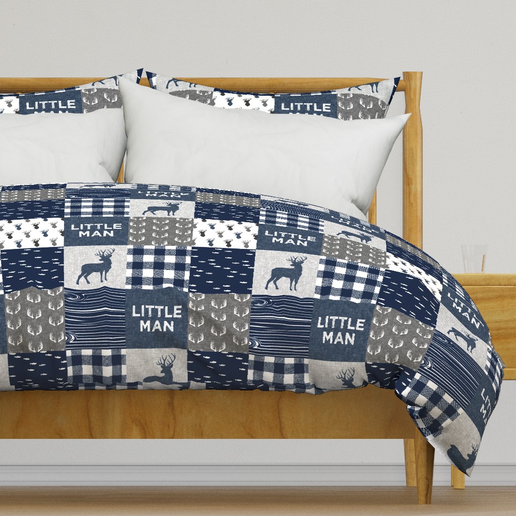 little man - navy and grey (buck) quilt woodland