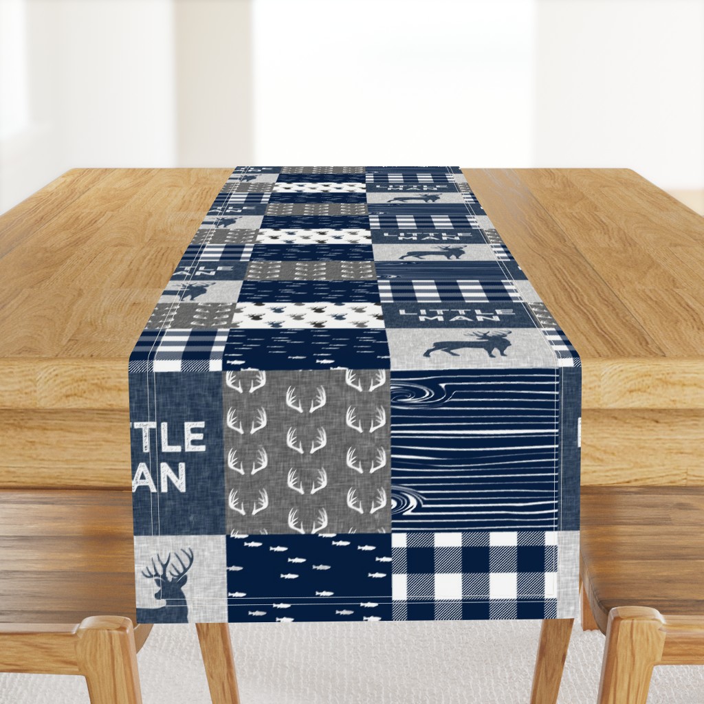 little man - navy and grey (buck) quilt woodland