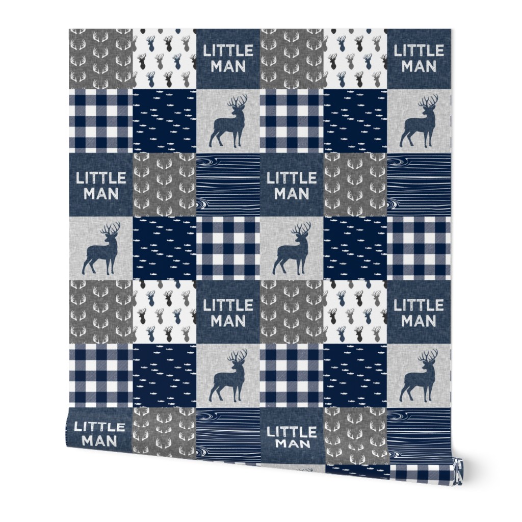 little man - navy and grey (buck) quilt woodland