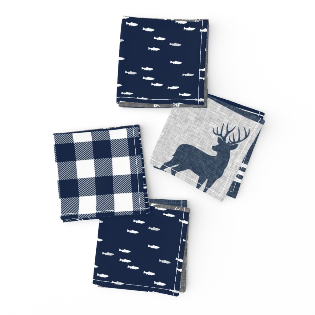 little man - navy and grey (buck) quilt woodland