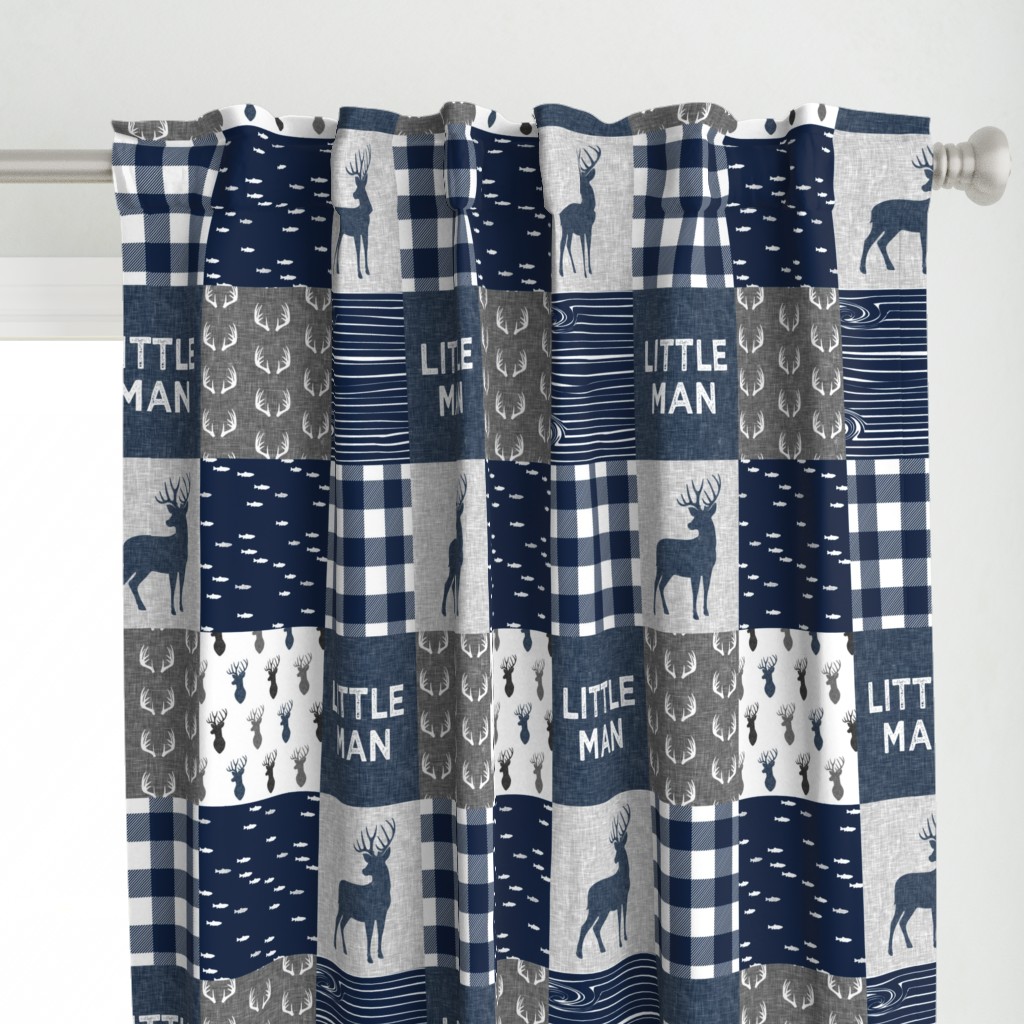 little man - navy and grey (buck) quilt woodland