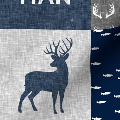 little man - navy and grey (buck) quilt woodland