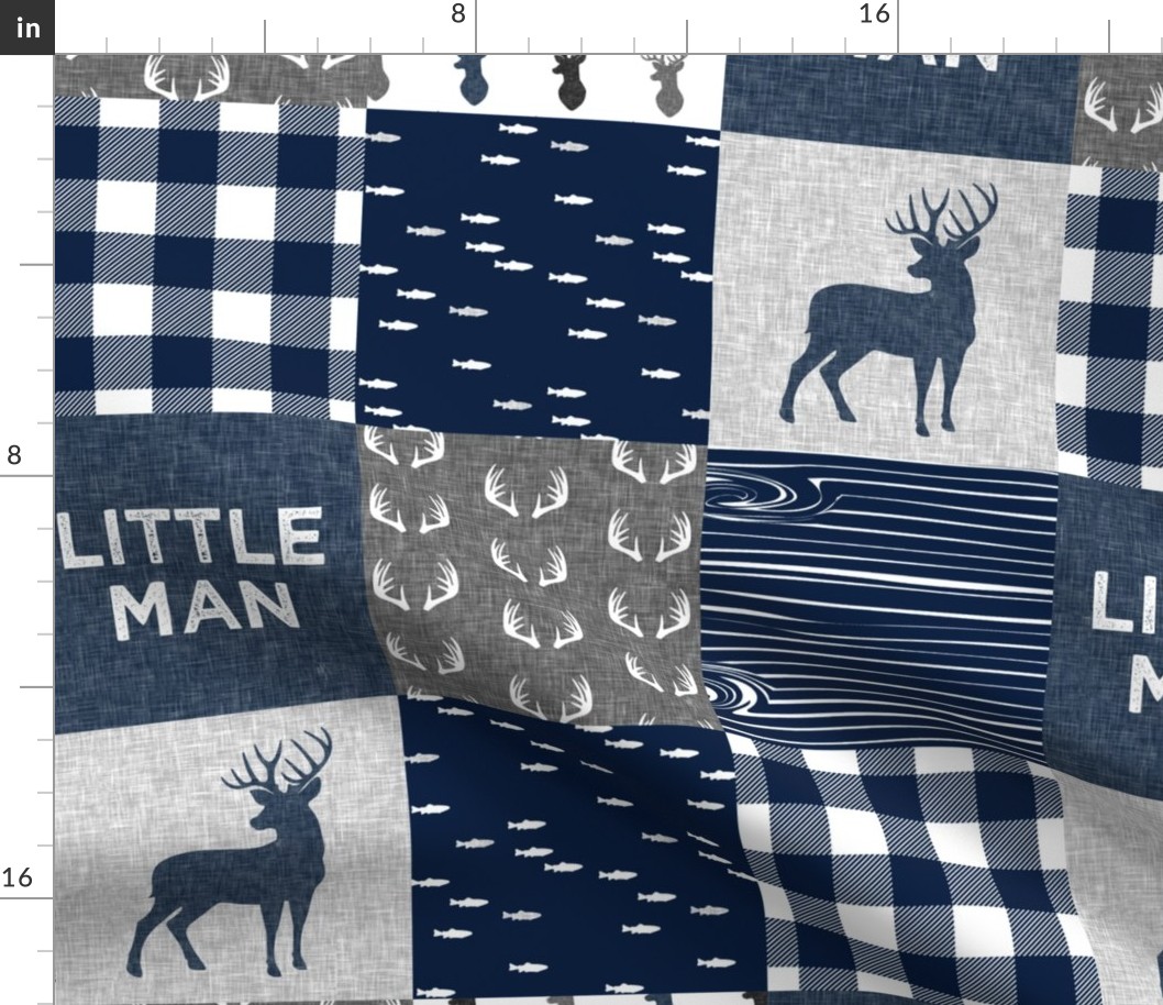 little man - navy and grey (buck) quilt woodland