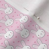 tiny bunny-faces and-hearts on-bright-pink