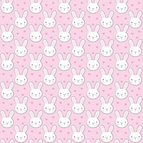 tiny bunny-faces and-hearts on-bright-pink