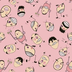 Egg Heads Seamless Repeating Pattern on Pink