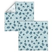 Egg Heads Seamless Repeating Pattern on Blue