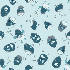 Egg Heads Seamless Repeating Pattern on Blue