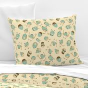 Egg Heads Seamless Repeating Pattern on Teal