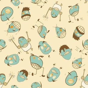 Egg Heads Seamless Repeating Pattern on Teal