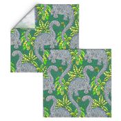 Dinosaur and Hummingbird Mosaic Lime Green