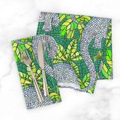 Dinosaur and Hummingbird Mosaic Lime Green