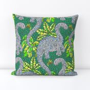 Dinosaur and Hummingbird Mosaic Lime Green