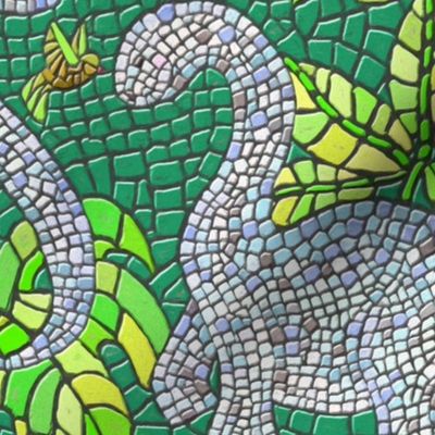 Dinosaur and Hummingbird Mosaic Lime Green