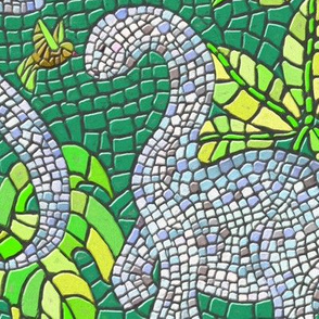 Dinosaur and Hummingbird Mosaic Lime Green