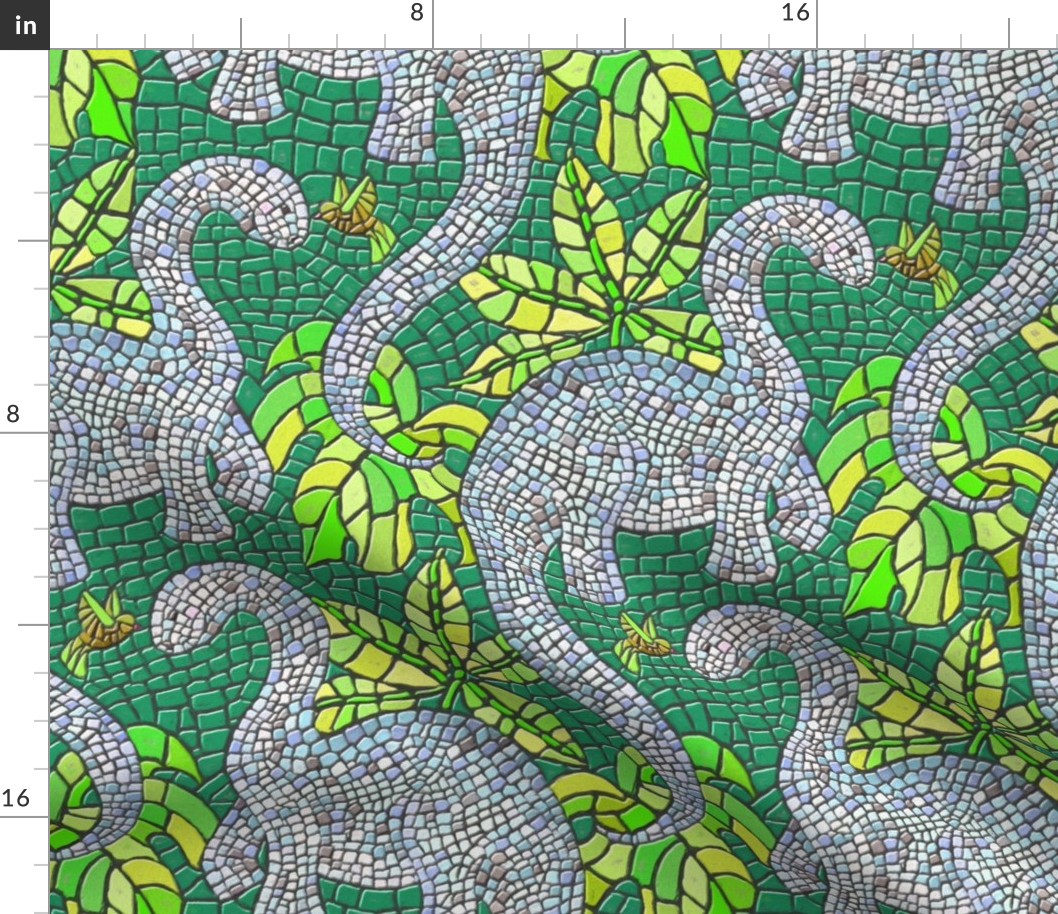 Dinosaur and Hummingbird Mosaic Lime Green