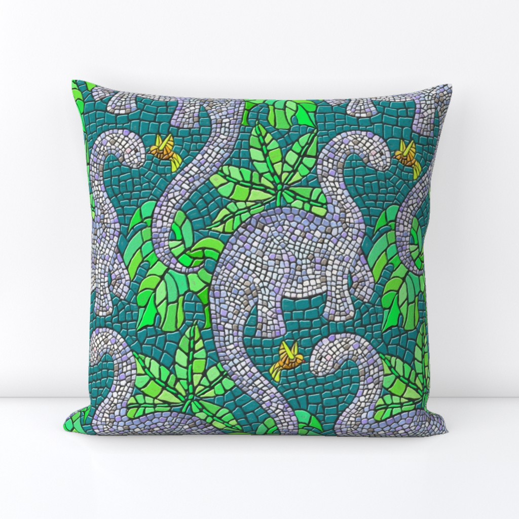 Dinosaur and Hummingbird Mosaic Teal Green