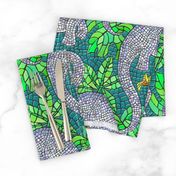 Dinosaur and Hummingbird Mosaic Teal Green