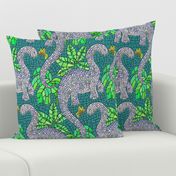 Dinosaur and Hummingbird Mosaic Teal Green