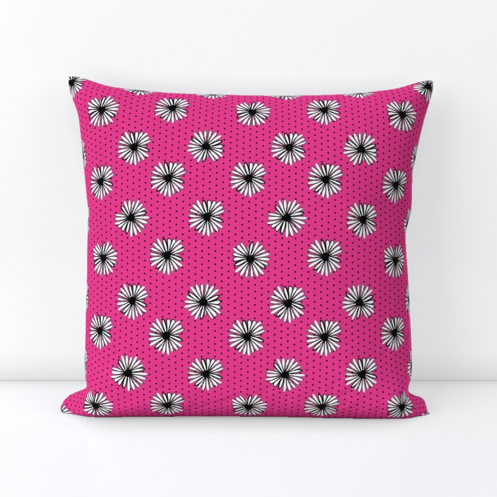 daisy fabric // dots florals 90s girls flower fabric - bright pink dots