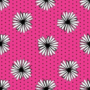 daisy fabric // dots florals 90s girls flower fabric - bright pink dots
