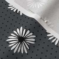 daisy fabric // dots florals 90s girls flower fabric - charcoal dots