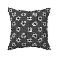 daisy fabric // dots florals 90s girls flower fabric - charcoal dots