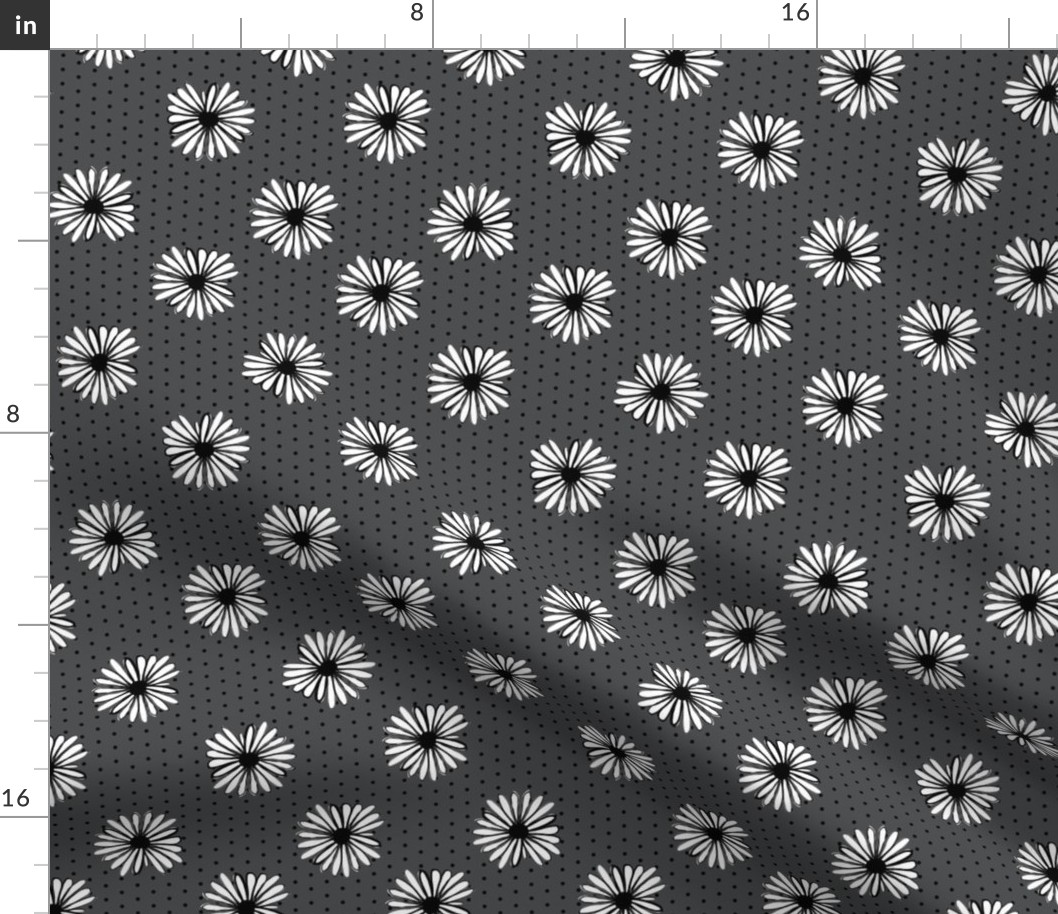 daisy fabric // dots florals 90s girls flower fabric - charcoal dots