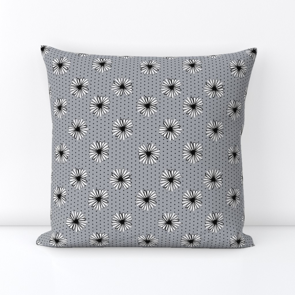 daisy fabric // dots florals 90s girls flower fabric - grey dots