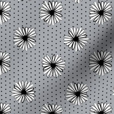daisy fabric // dots florals 90s girls flower fabric - grey dots