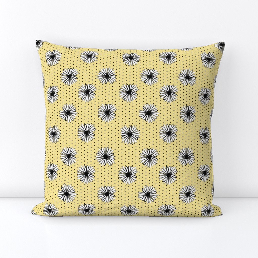 daisy fabric // dots florals 90s girls flower fabric - lemon yellow dots