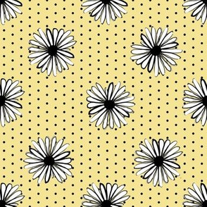 daisy fabric // dots florals 90s girls flower fabric - lemon yellow dots