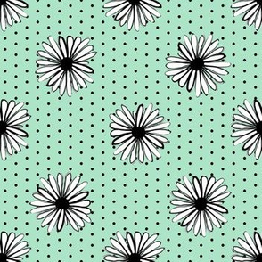 daisy fabric // dots florals 90s girls flower fabric - mint dots