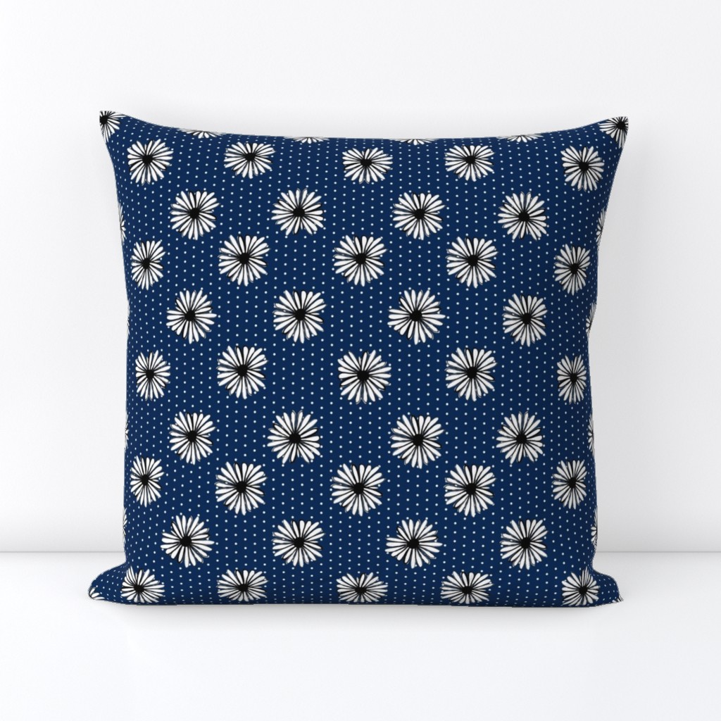 daisy fabric // dots florals 90s girls flower fabric - navy dots