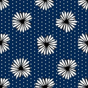 daisy fabric // dots florals 90s girls flower fabric - navy dots