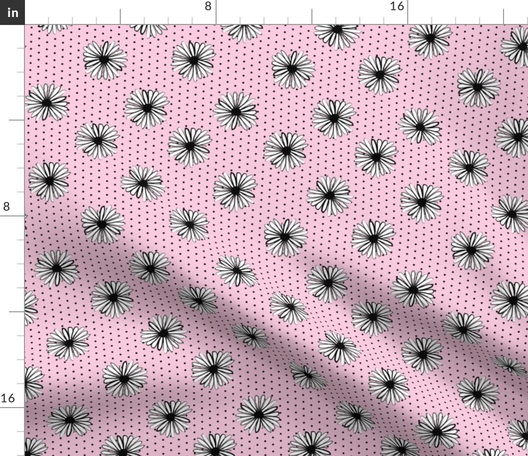 daisy fabric // dots florals 90s girls flower fabric - pink dots