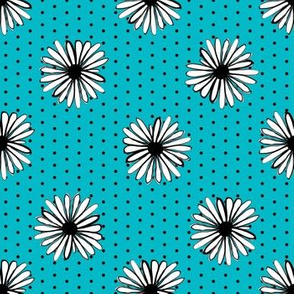 daisy fabric // dots florals 90s girls flower fabric - turquoise dots