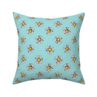 daisy fabric // dots florals 90s girls flower fabric - powder blue