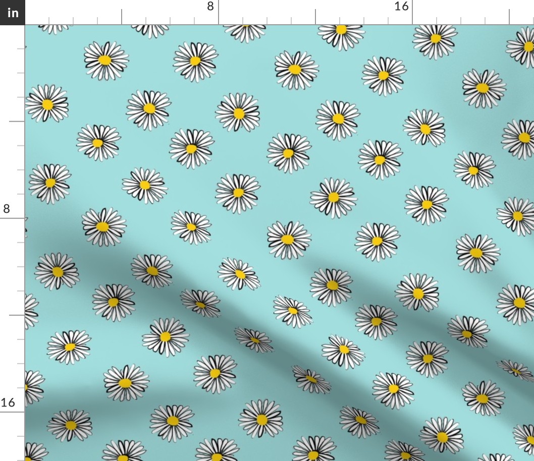 daisy fabric // dots florals 90s girls flower fabric - powder blue