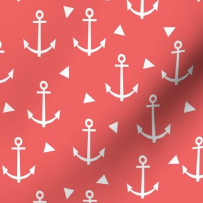 anchor fabric coral nautical fabric design - coral triangles