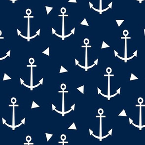 anchor fabric coral nautical fabric design - navy triangles