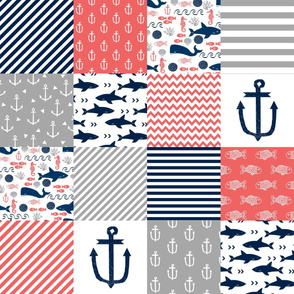 cheater quilt nursery baby nautical coral and navy cheater quilt