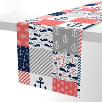 anchor nautical cheater quilt coral, navy and grey cheater quilt