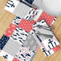 anchor nautical cheater quilt coral, navy and grey cheater quilt